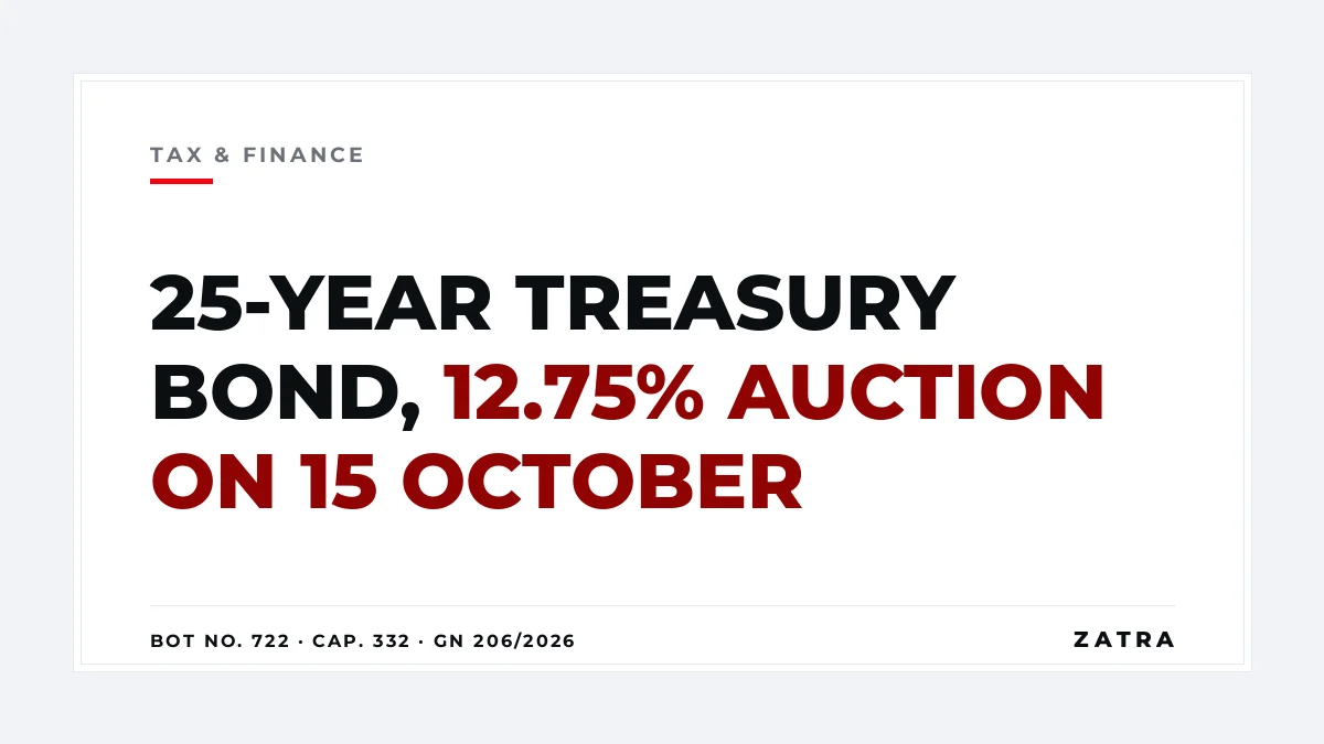 Cover: 25-year Treasury bond Tanzania, Bank of Tanzania bond No. 722 at a 12.75 percent coupon, auction on 15 October 2026