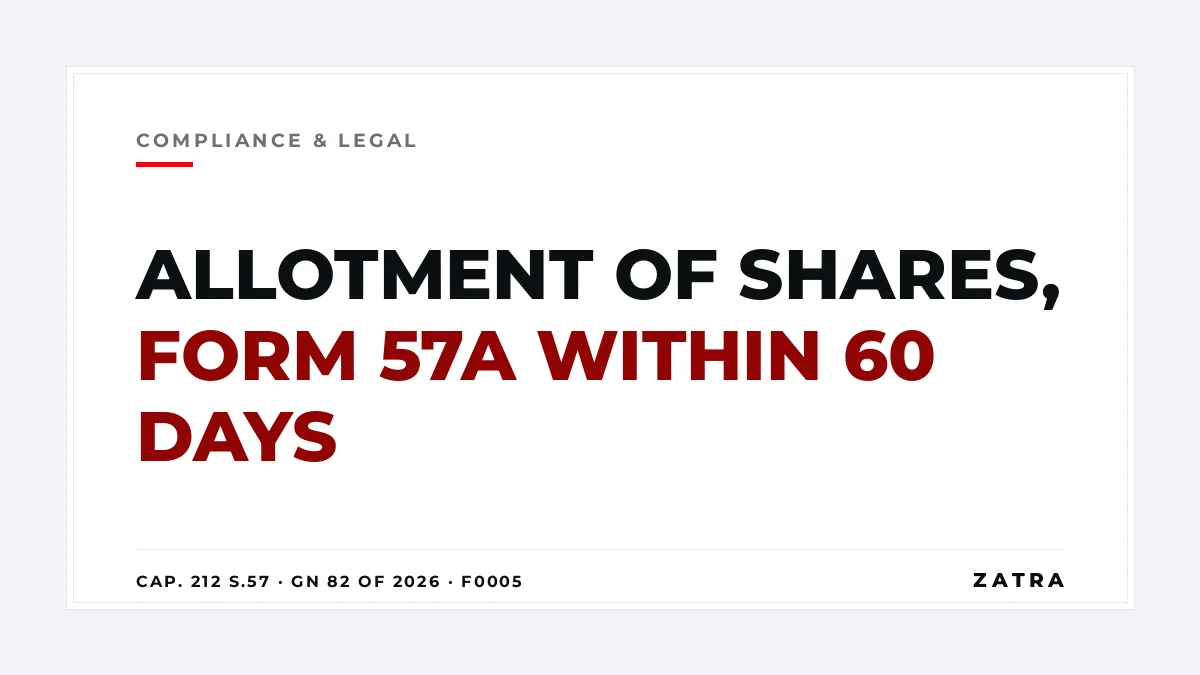Cover: allotment of shares in Tanzania, return of allotments on BRELA Form 57a within 60 days under Companies Act Cap. 212 section 57