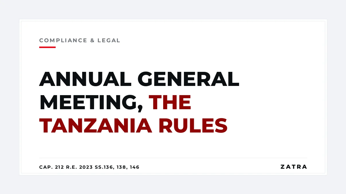 Cover: annual general meeting requirements in Tanzania under the Companies Act Cap. 212 R.E. 2023, sections 136, 138 and 146