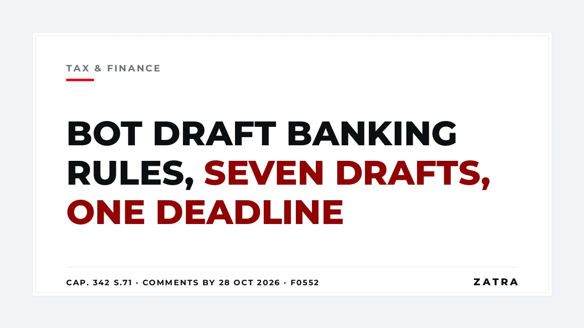 Cover: the Bank of Tanzania's seven draft banking regulations of 2026 under Cap. 342, open for comment until 28 October 2026
