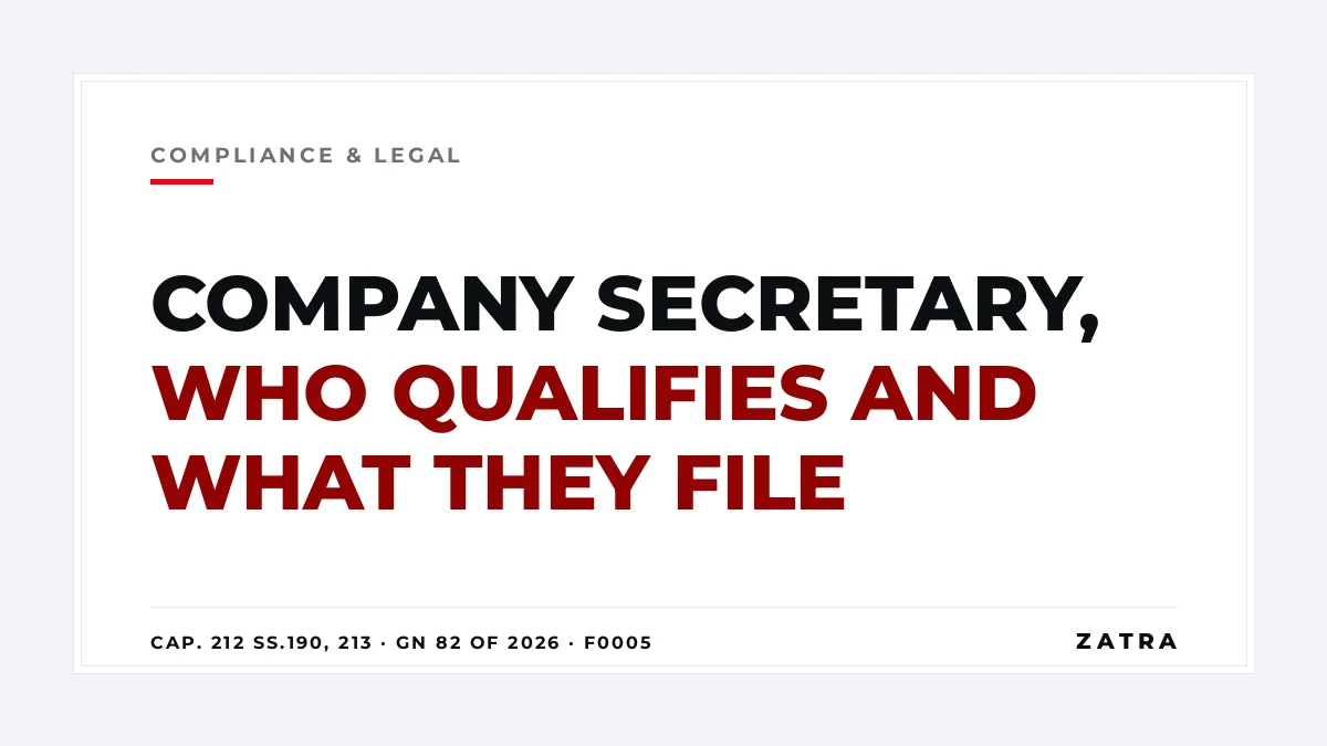 Cover: company secretary Tanzania under the Companies Act Cap. 212 R.E. 2023, sections 190 and 213, GN 82 of 2026 forms and BRELA fee F0005