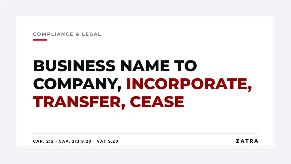 Cover: how to convert a business name to a company in Tanzania, from BRELA incorporation to TRA, VAT, stamp duty and cessation of the business name