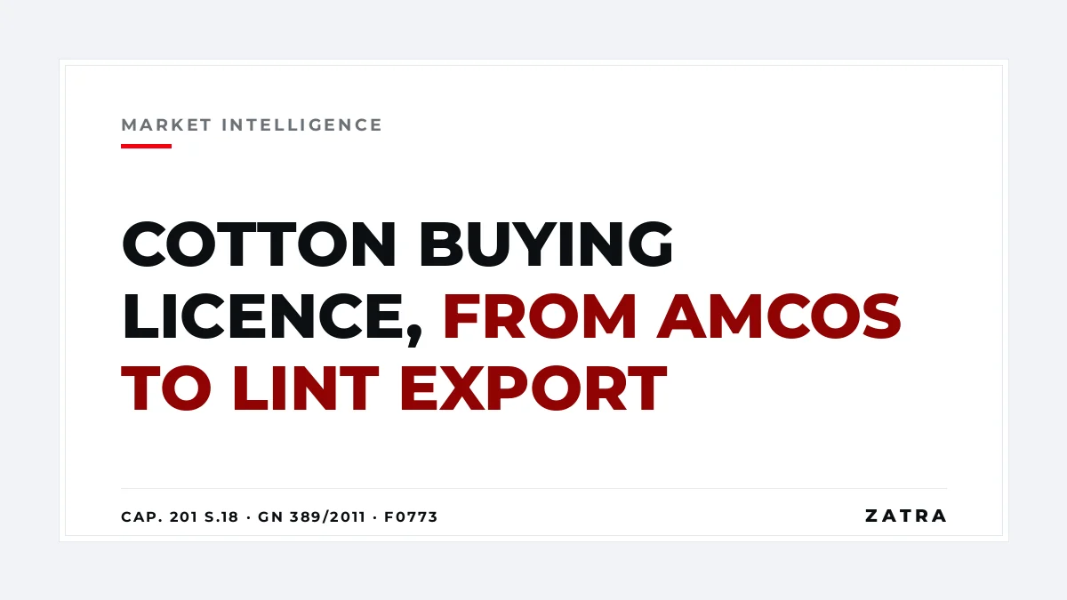 Cover: cotton buying, ginning and lint export licences from the Tanzania Cotton Board under the Cotton Industry Act, Cap. 201