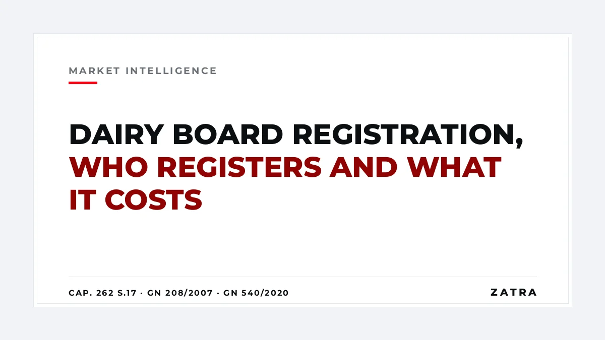 Cover: Tanzania Dairy Board registration on the Mainland under the Dairy Industry Act, Cap. 262, with the GN No. 540 of 2020 fee bands and the separate TBS and import approvals
