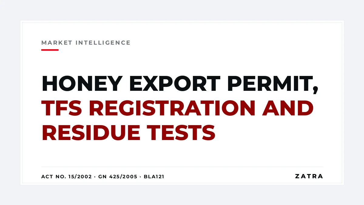 Cover: honey export permit in Mainland Tanzania, from TFS exporter registration and laboratory residue tests to the sanitary certificate and export fees