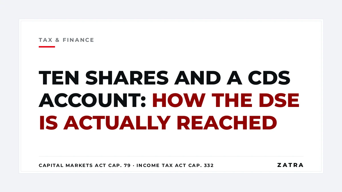 Cover: buying shares on the Dar es Salaam Stock Exchange — CDS account, Licensed Dealing Members, the ten-share minimum and the tax on dividends and gains