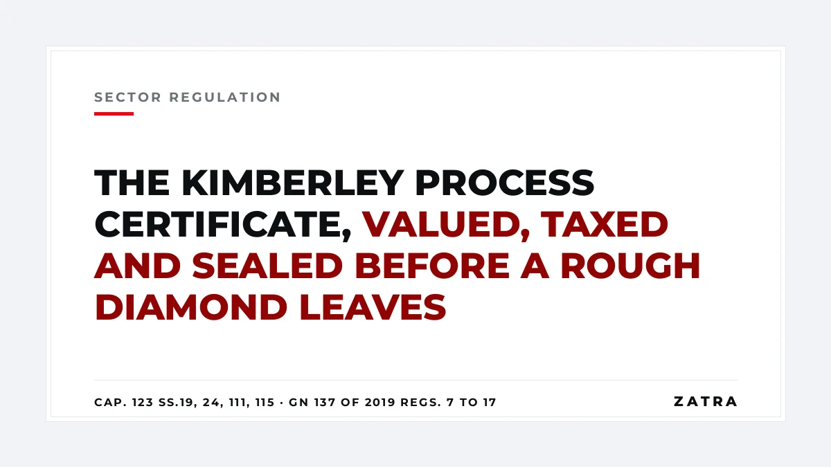 Cover: the Kimberley Process certificate for rough diamond exports from Mainland Tanzania under the Mining (Diamond Trading) Regulations, 2019 and the Mining Act, Cap. 123