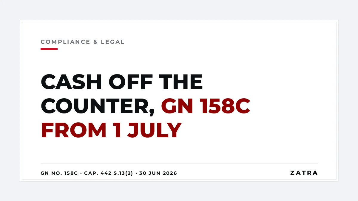 Cover: mandatory electronic payments Order, GN No. 158C of 30 June 2026, in force 1 July 2026 with six months for existing businesses