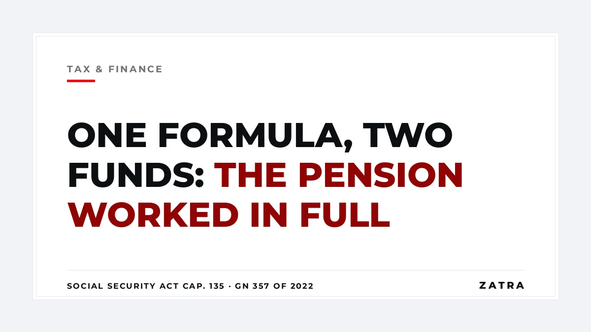 Cover: how an NSSF or PSSSF pension is calculated in Tanzania — the 1/580 accrual, the 12.5 commutation factor and the 33/67 split under GN 357 of 2022
