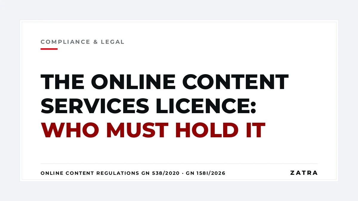 Cover: Online content services licence — Online Content Regulations GN 538/2020 as amended by GN 158i/2026