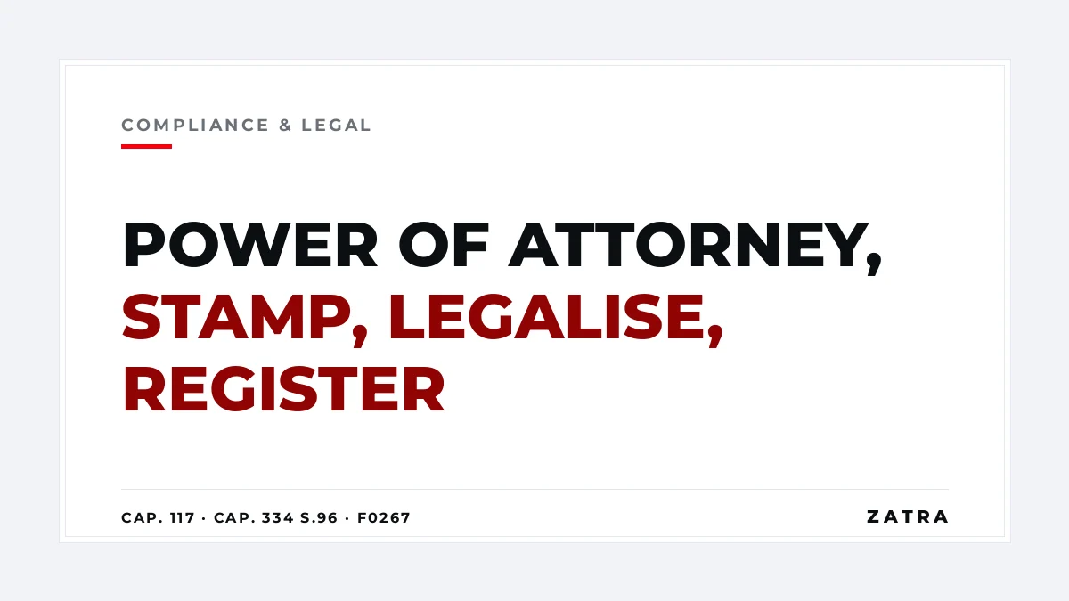 Cover: power of attorney in Tanzania, with stamp duty, registration under Cap. 117 and Cap. 334, and legalisation for documents signed abroad