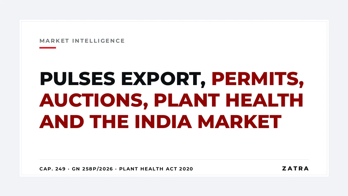 Cover: exporting pulses from Tanzania, from COPRA permits and TMX auctions to TPHPA plant health and the India market for pigeon peas