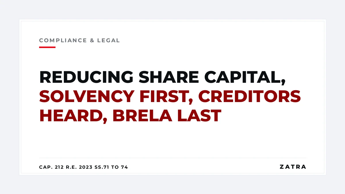 Cover: reduction of share capital in Mainland Tanzania under sections 71 to 74 of the Companies Act, Cap. 212 R.E. 2023, with the directors' certificate of solvency and BRELA filing