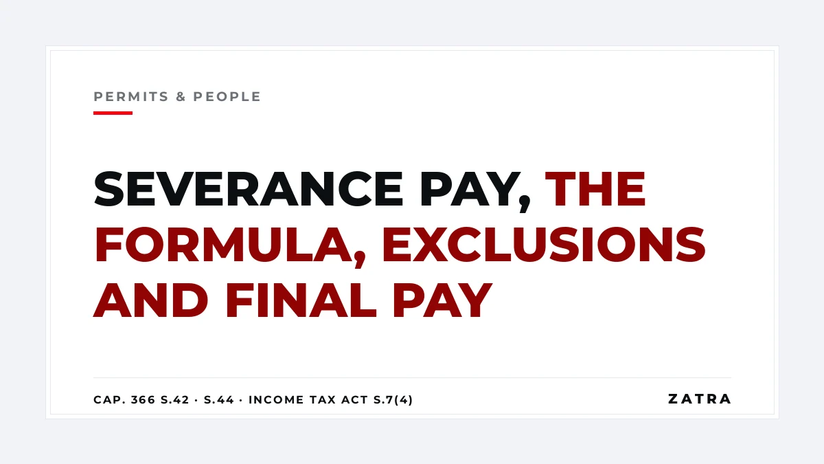 Cover: severance pay in Mainland Tanzania under section 42 of the Employment and Labour Relations Act Cap. 366, with PAYE and Zanzibar notes
