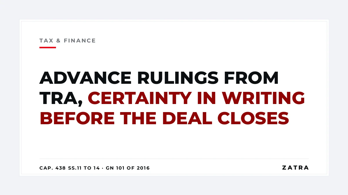 Cover: TRA advance ruling in Tanzania, private and class rulings under Tax Administration Act sections 11 to 14 and customs rulings under EACCMA section 248A
