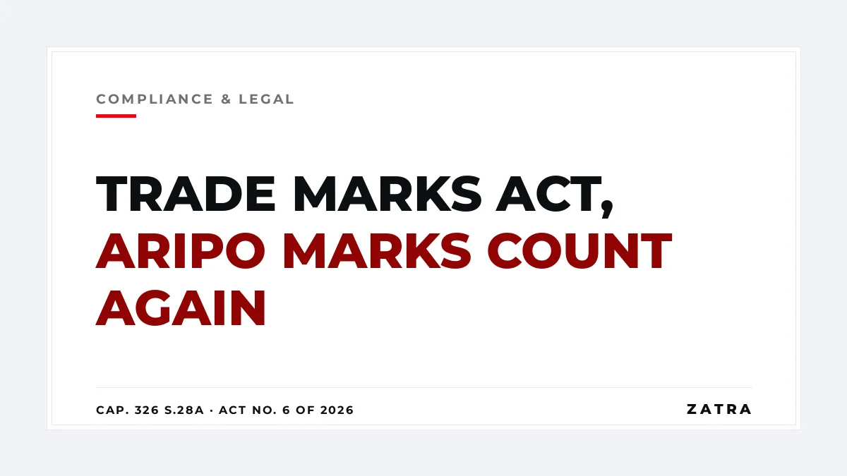 Cover: the 2026 amendment to the Trade and Service Marks Act, Cap. 326, giving ARIPO registrations designating Tanzania effect on the Mainland