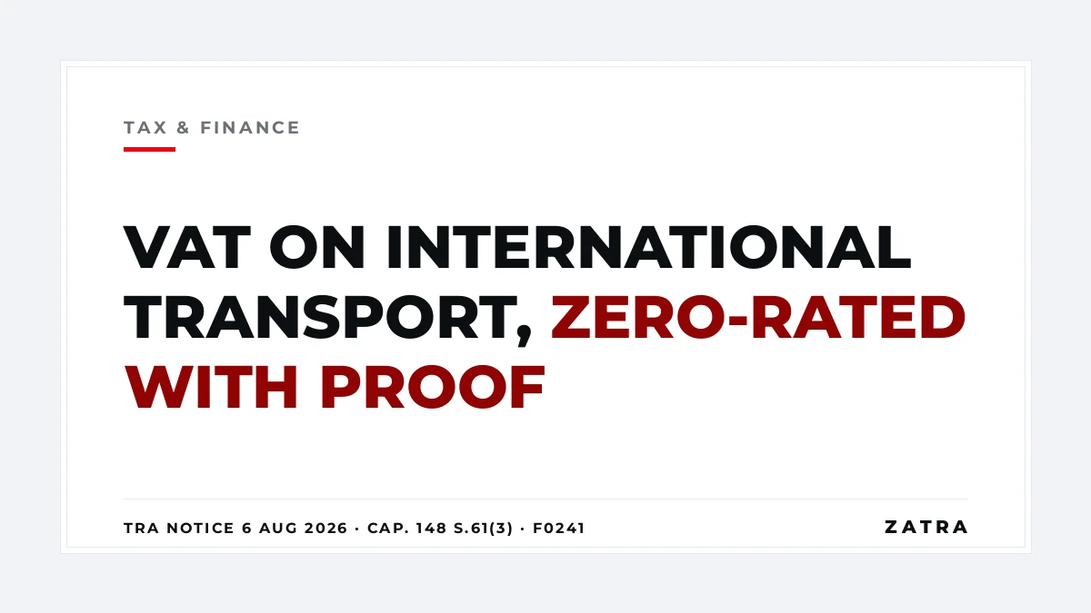 Cover: VAT on international transport in Tanzania, zero-rating under section 61(3) of the VAT Act and TRA's public notice of 6 August 2026