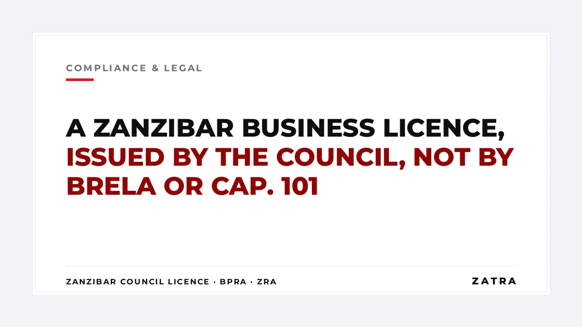 Cover: getting and renewing a Zanzibar business licence from the council, with the Business Licensing Management and Regulatory Authority, ZRA and ZIPA