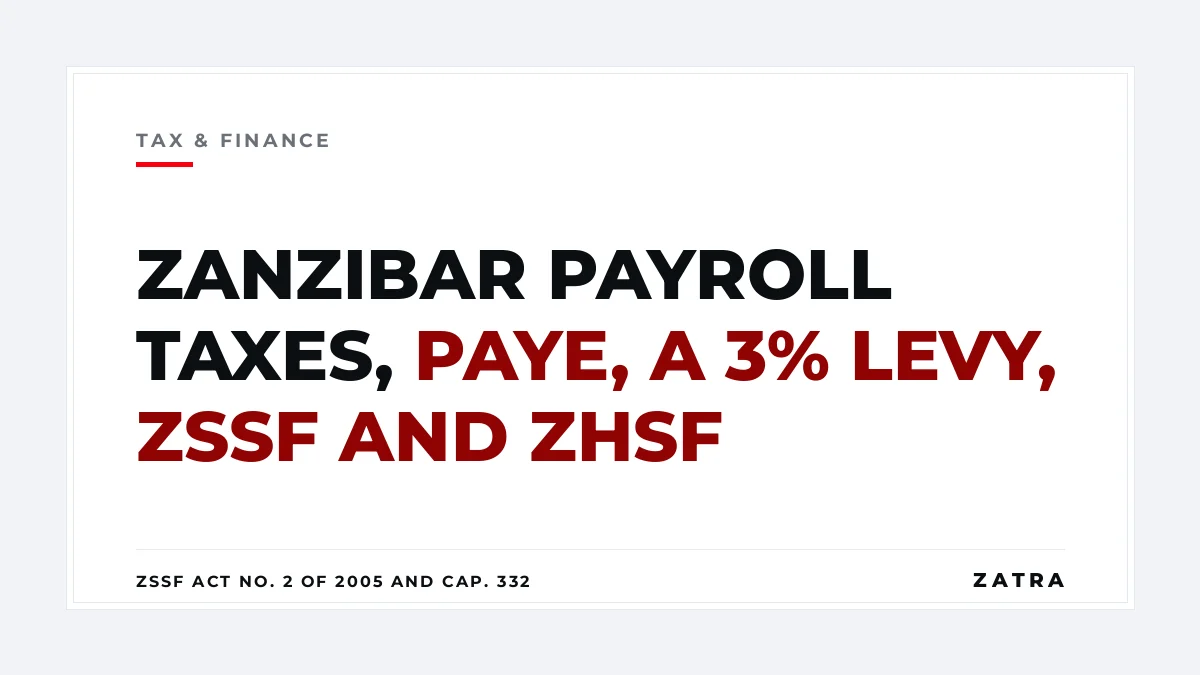 Cover: Zanzibar payroll taxes for employers, covering PAYE to TRA, the skills levy, ZSSF and ZHSF contributions