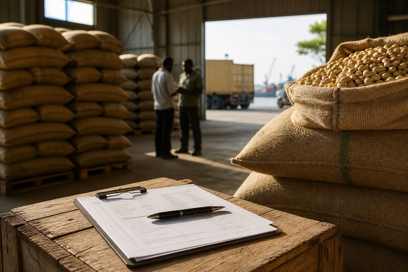 Agricultural commodity bags prepared for export sourcing in Tanzania