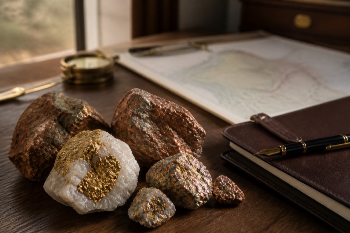 Campioni minerali e file di percorso preparati per la consulenza mineraria della Tanzania